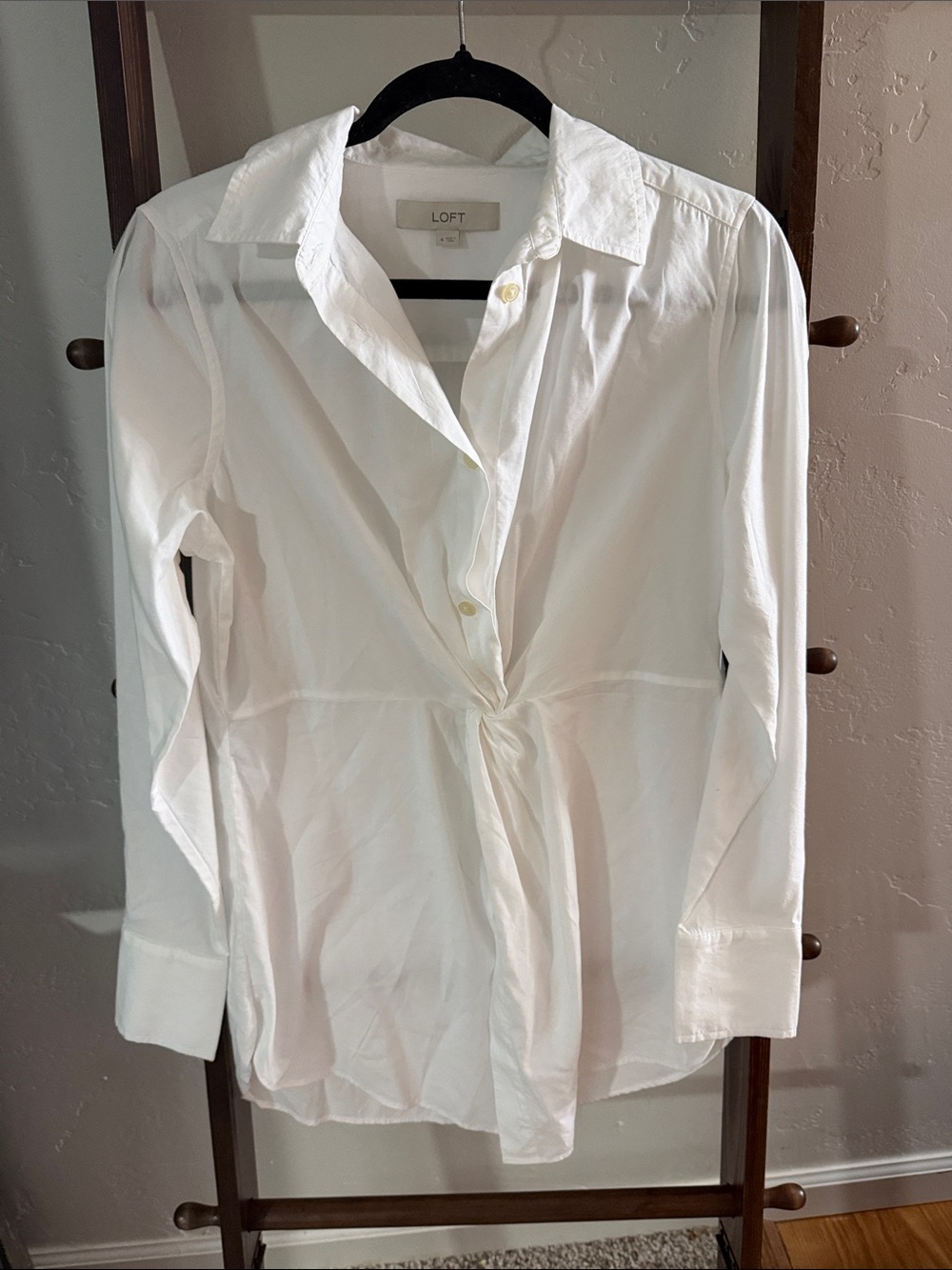 LOFT White Twist-Front Button-Down Top size 4